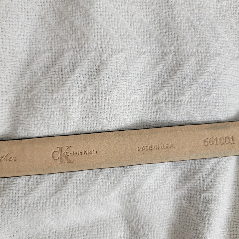 Calvin Klein Womens Black Lizard Grain Leather Belt Sz M Made in USA FLAWED READ